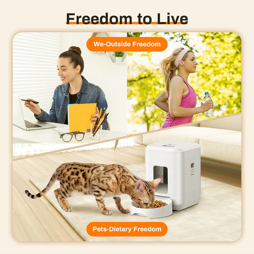 Mewra Auto Feeder 2L Smart WiFi cat feeder on a cream counter