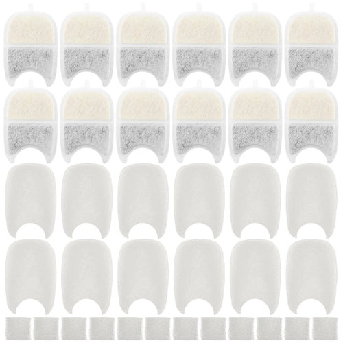 Mewra Pure Filter 12-pack — activated carbon cartridges plus pre-filter sponges plus pump sponges