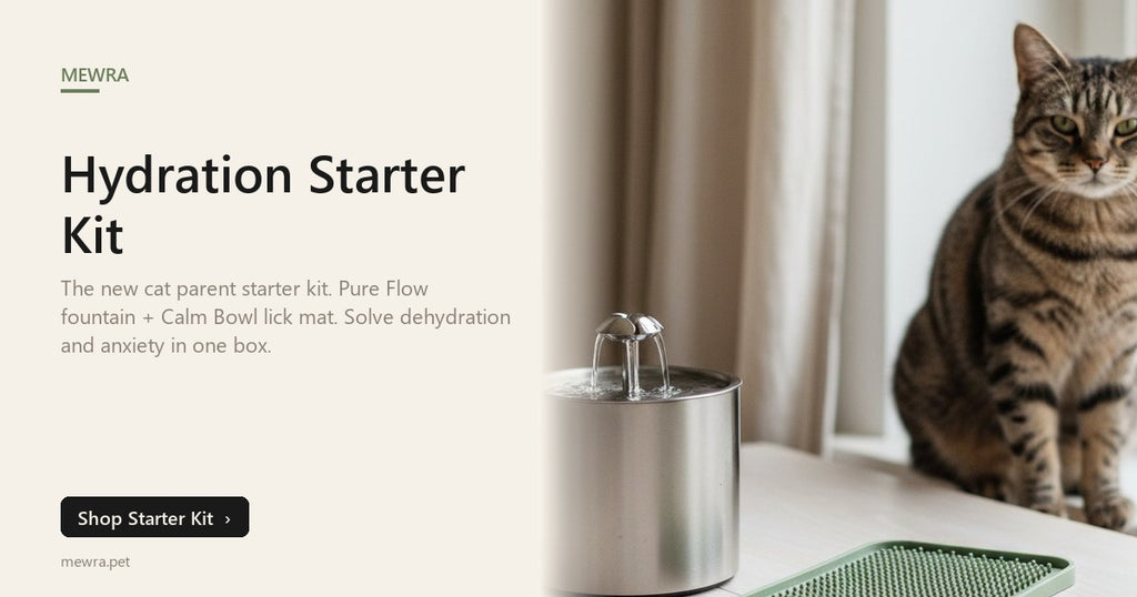 Mewra Hydration Starter Kit — premium fountain and calming lick mat for indoor cats